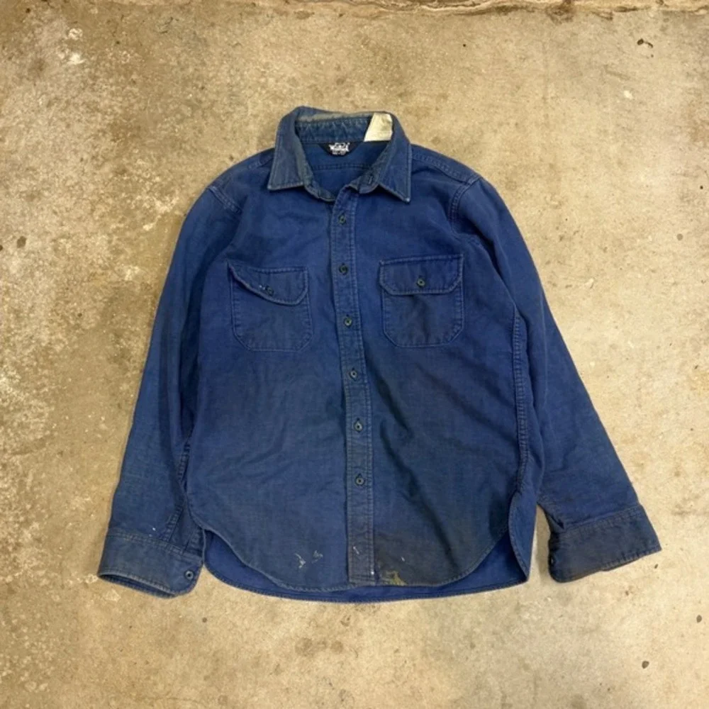 Woolrich Work Shirt Blue Cotton Long Sleeve Button Up Men's Size‎ L